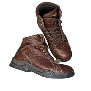 Roper Dark Brown Ostrich Print Rugged Sole Lace-Up Ankle Boots